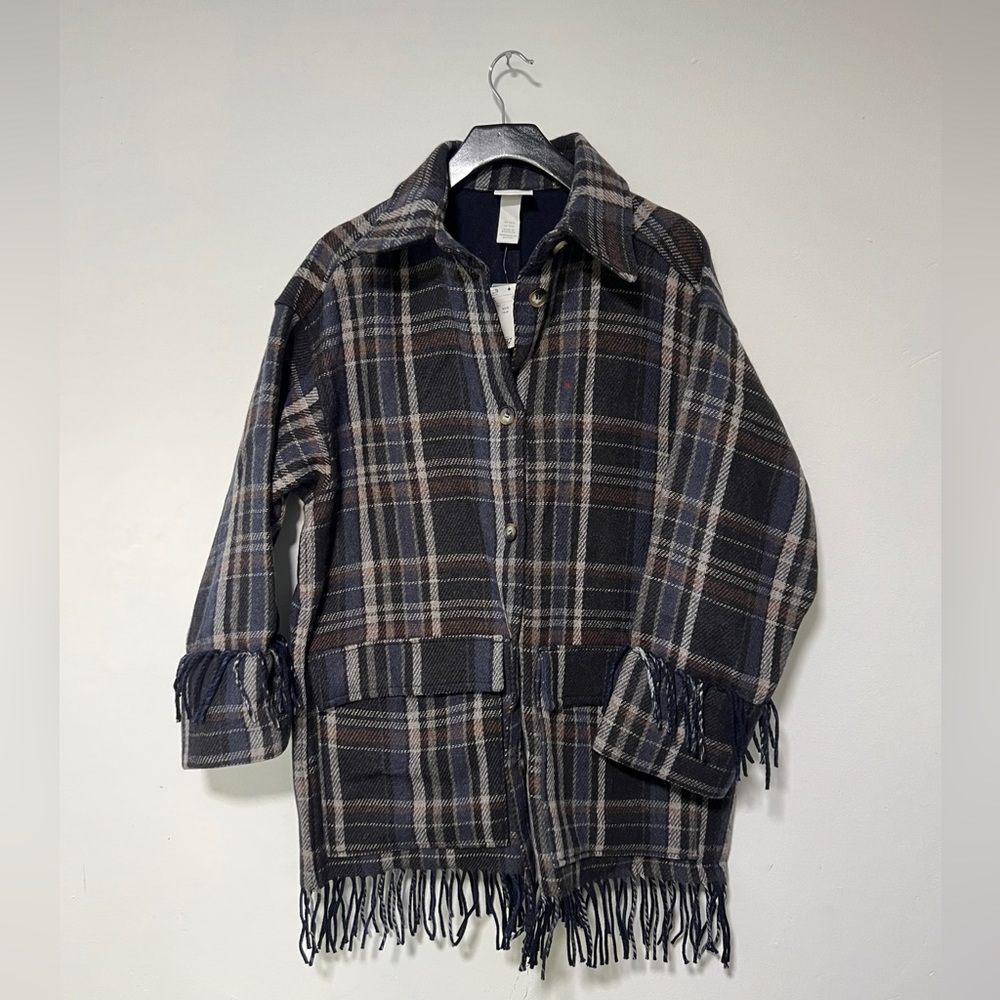 H&M plaid fringe oversized jacket XS/S